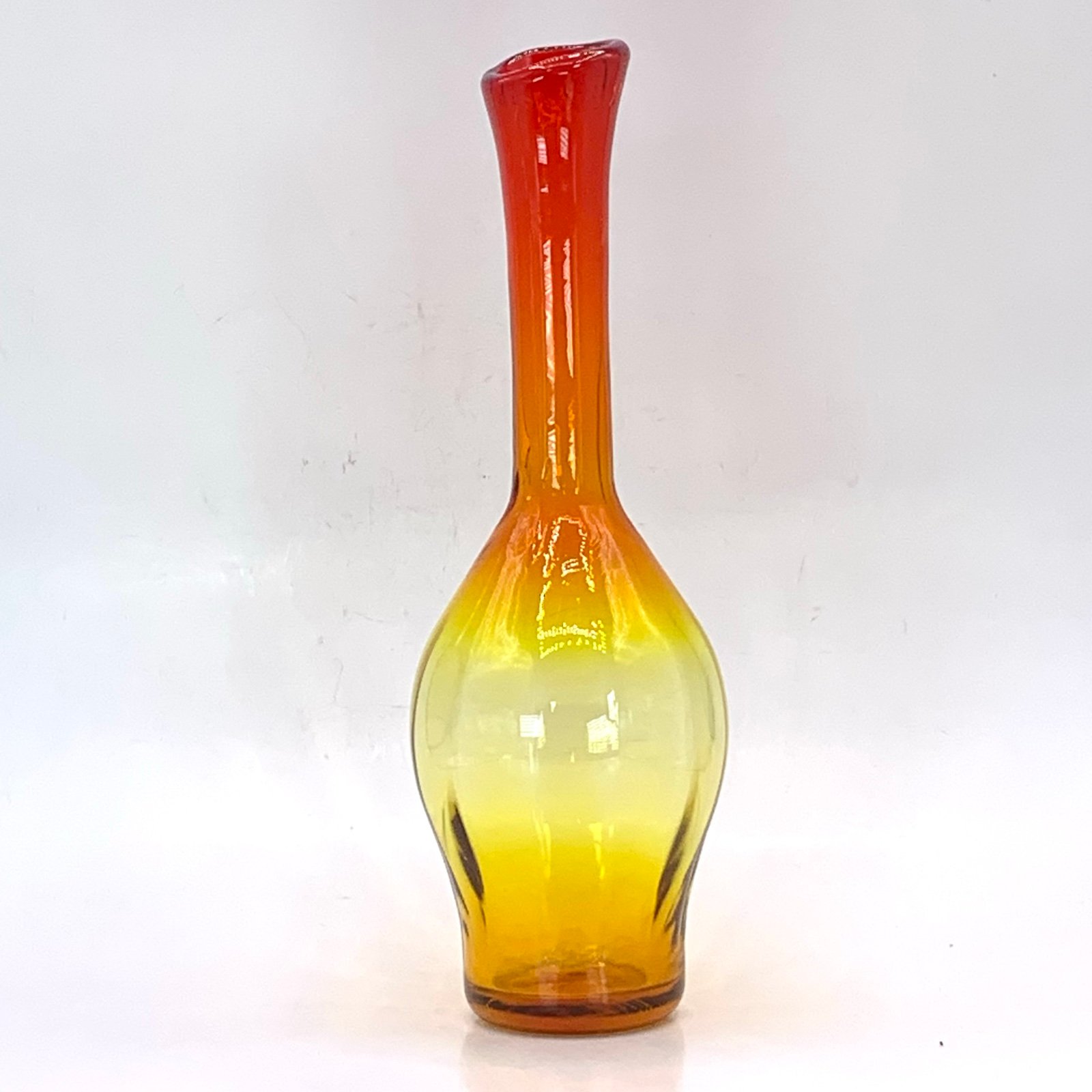 Vintage MCM Blenko Glass 64D Ribbed Optic Vase Tangerine 11.25 JOEL MYERS