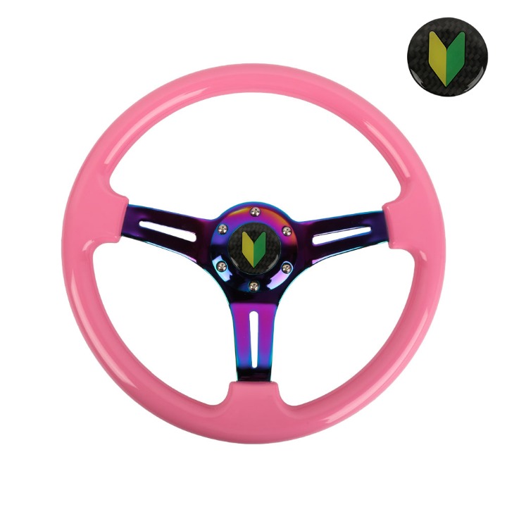 NEW 350mm 14 Universal JDM Leaf ABS Racing Steering Wheel Pink With Neo Spoke