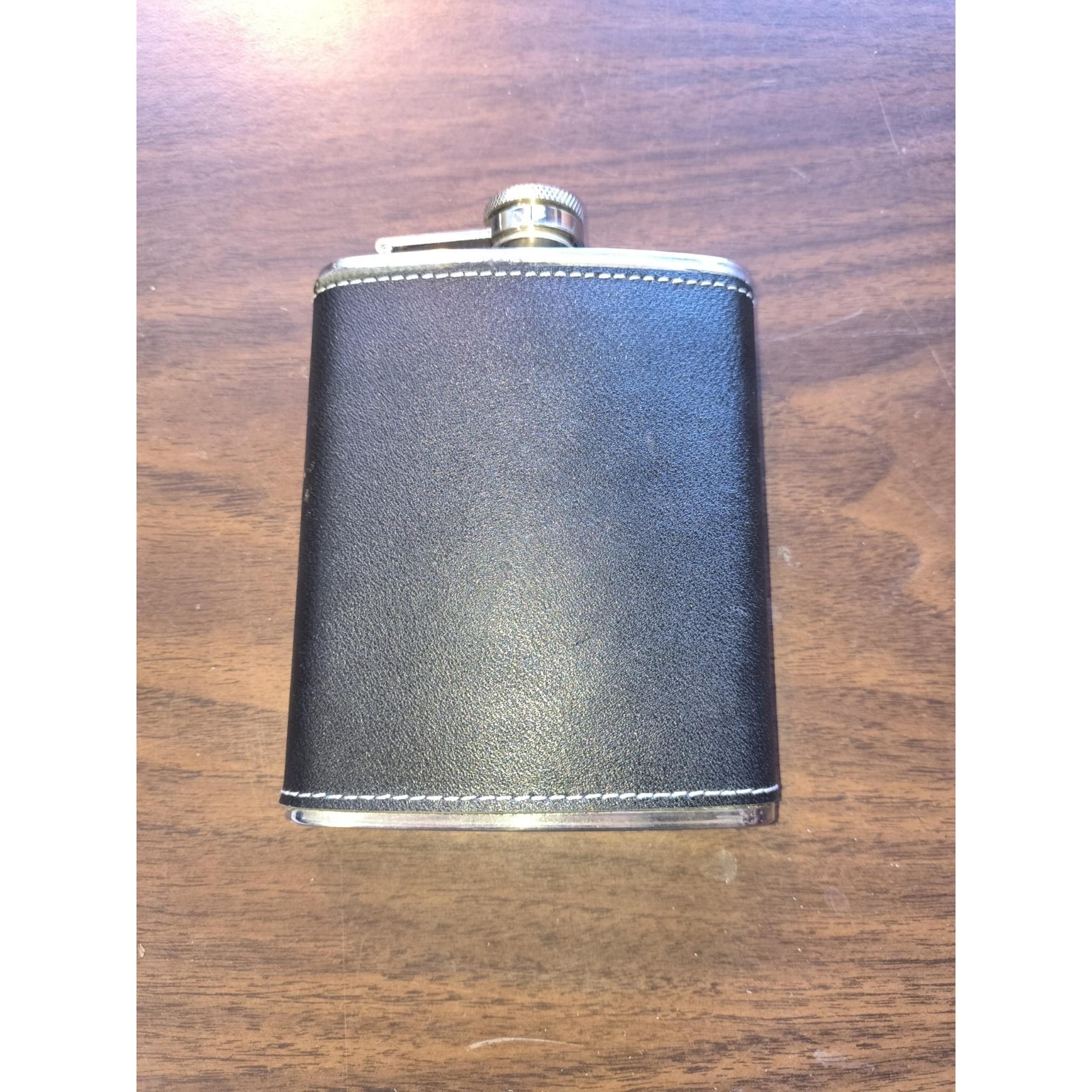 Black Leather Stainless Steel Flask 7oz