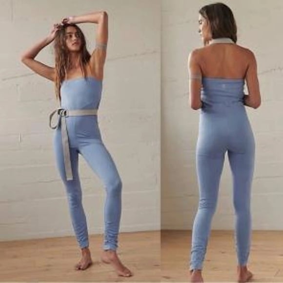 NWT FREE PEOPLE Hot Shot Strapless Jumpsuit Fp Movement Raindrop Blue SmallNWT