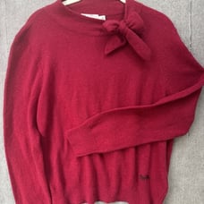 COACH Sweater XL Red Horse And Carriage Tie Neck Sweater Wool Alpaca Bow