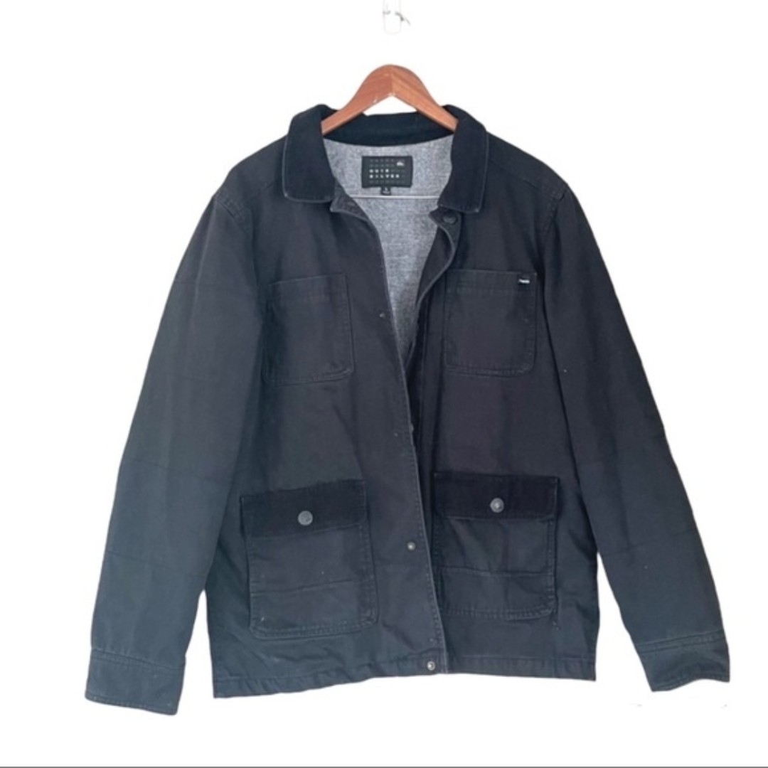 Quiksilver Canvas Button Down Jacket Black Size Large Casual Utility Minimalist