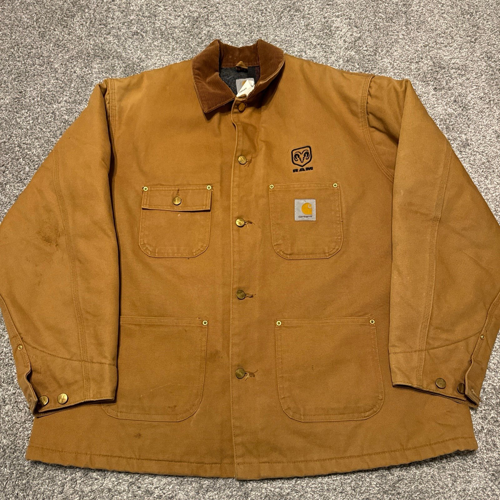 Carhartt Jacket Mens 48 Regular Brown Blanket Lined Corduroy Duck Canvas Button