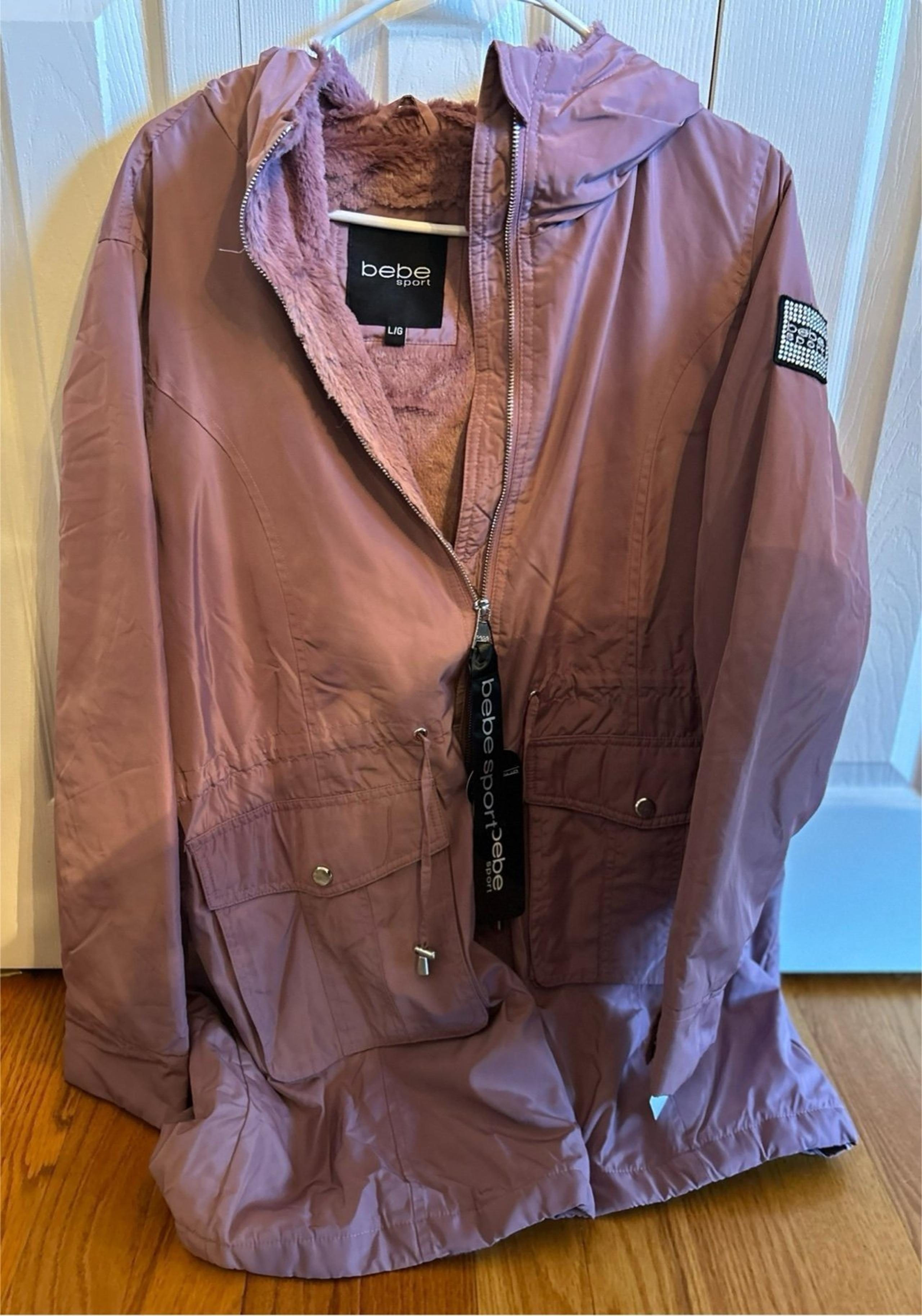 Bebe Women’s Lined Parka Pink Mauve Jacket With Hood ~ Large