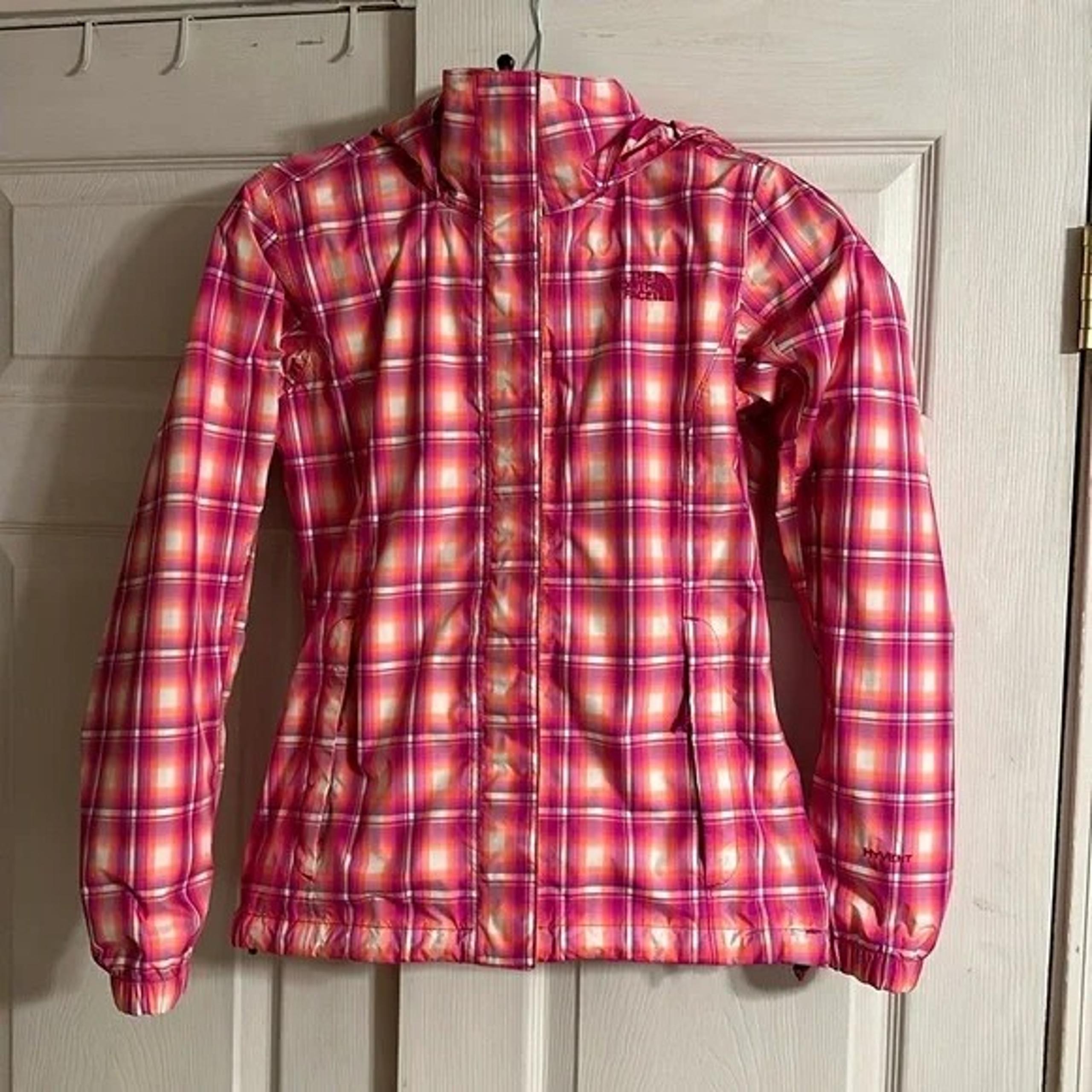 The North Face Plaid Checkered Lightweight Hyvent Rain Wind Jacket with Hood SM
