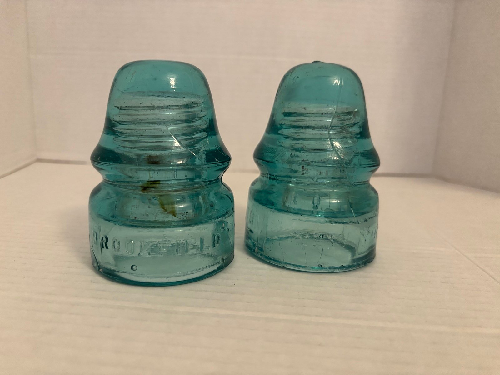 Set of 2 Rare Vintage Aqua Glass insulator Brookfield