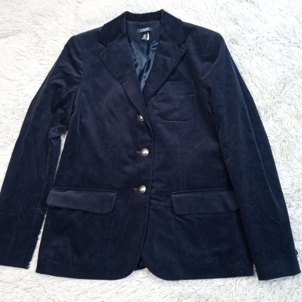 Chaps Jacket Womens 4 Blue Corduroy Blazer Suit Coat Pockets Button Up Comfort