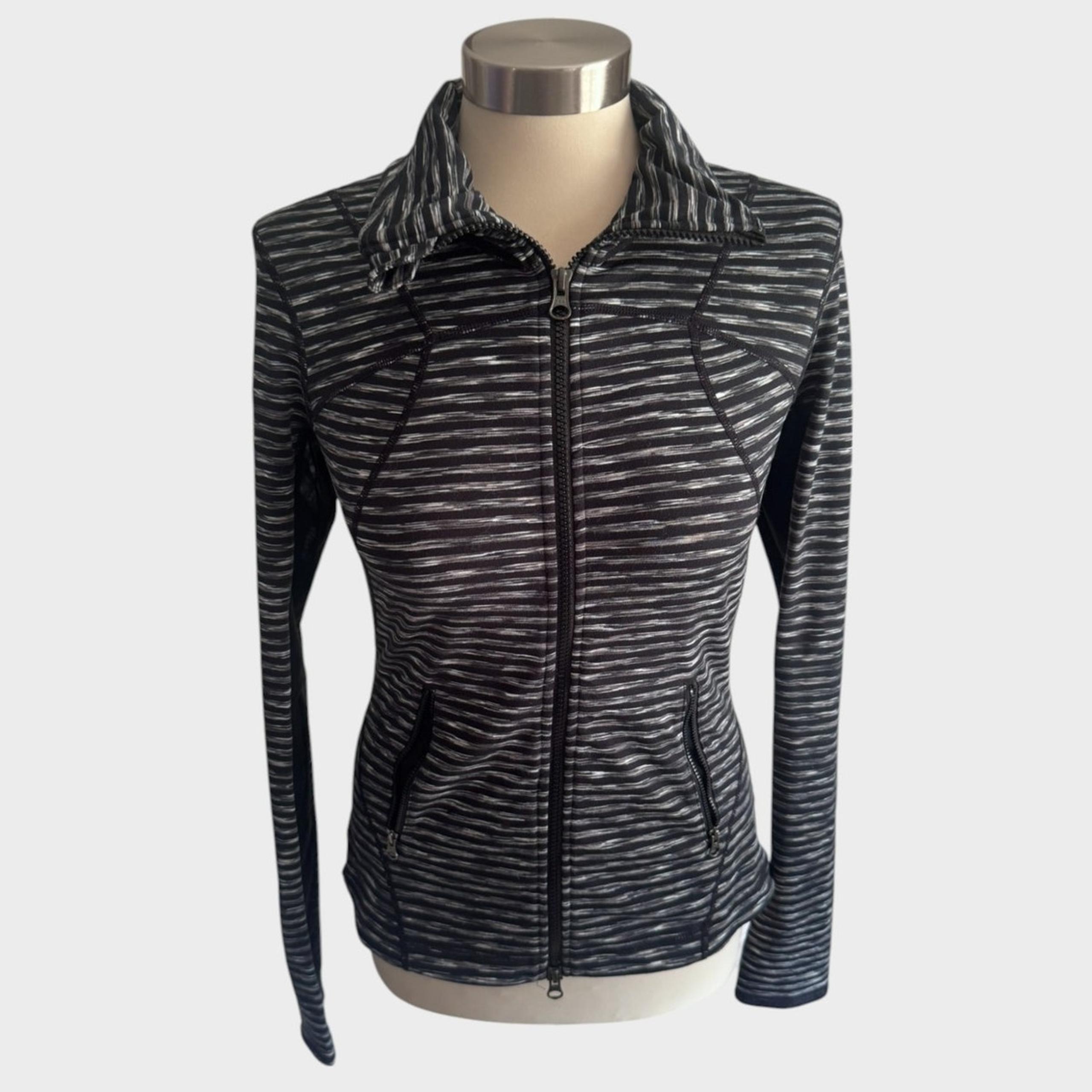 Zella Womens Small Full Zip Polyester Athletic Jacket Black White Stripe Pockets