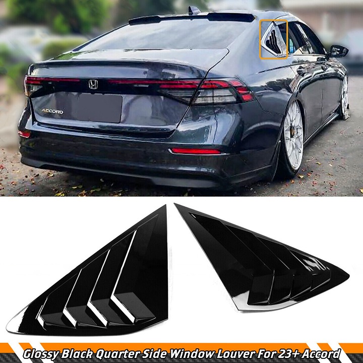 NEW 2023-2024 Honda Accord JDM Glossy Black Rear Side Window Louver Cover Vent