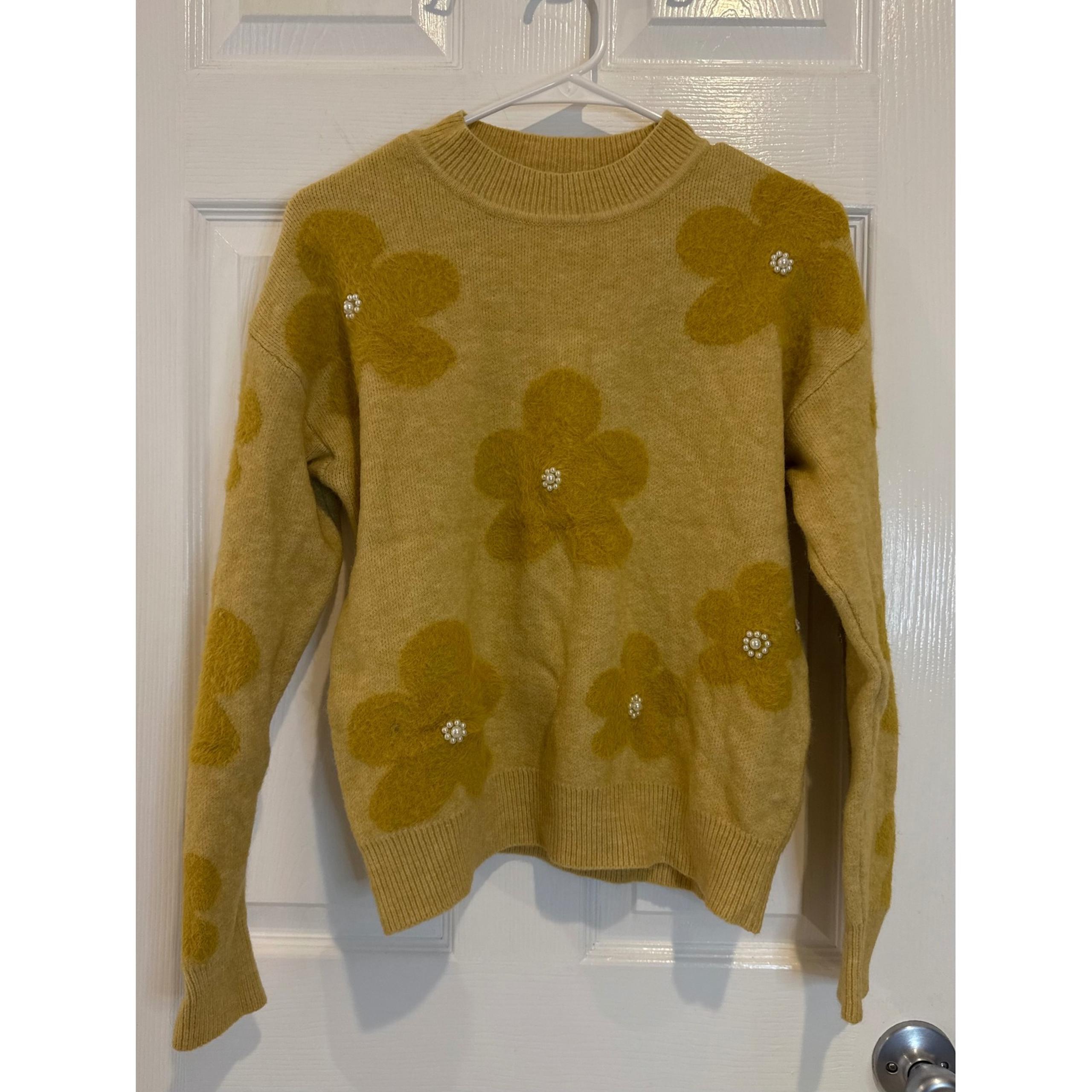 Nanette Lepore Floral Sweater Pearl Embellished Crew Neck Pullover XS