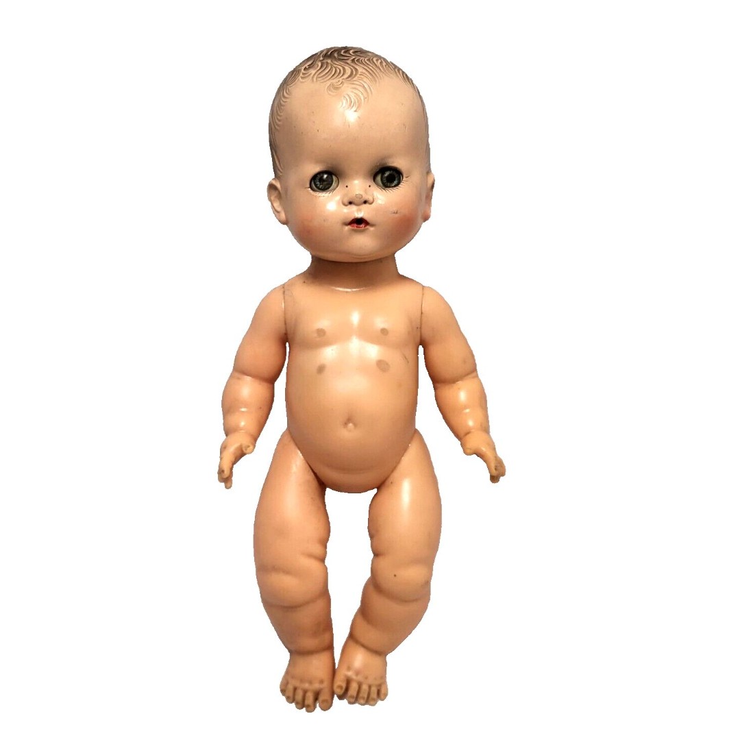 Baby Coos.Vintage 1950 Ideal Baby Doll Vinyl Hair Sleepy eyes #12 Squeaks