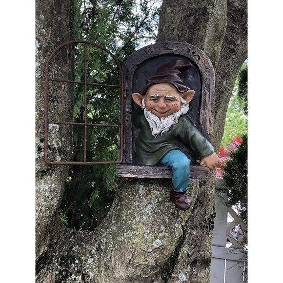 New 12-inch Elf Tree Hugger Whimsical Yard Decoration & Garden Sculpture