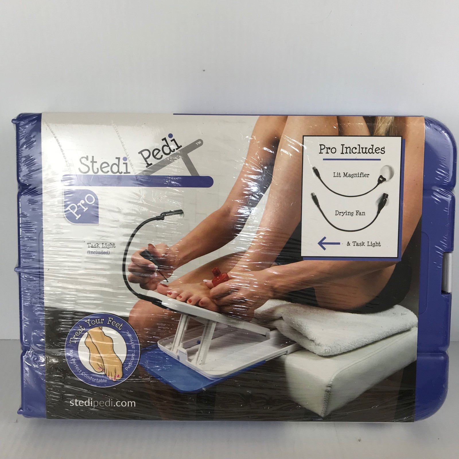 Stedi Pedi Pro Professional Home Pedicure Kit Lit Magnifier Drying Fan Light-New