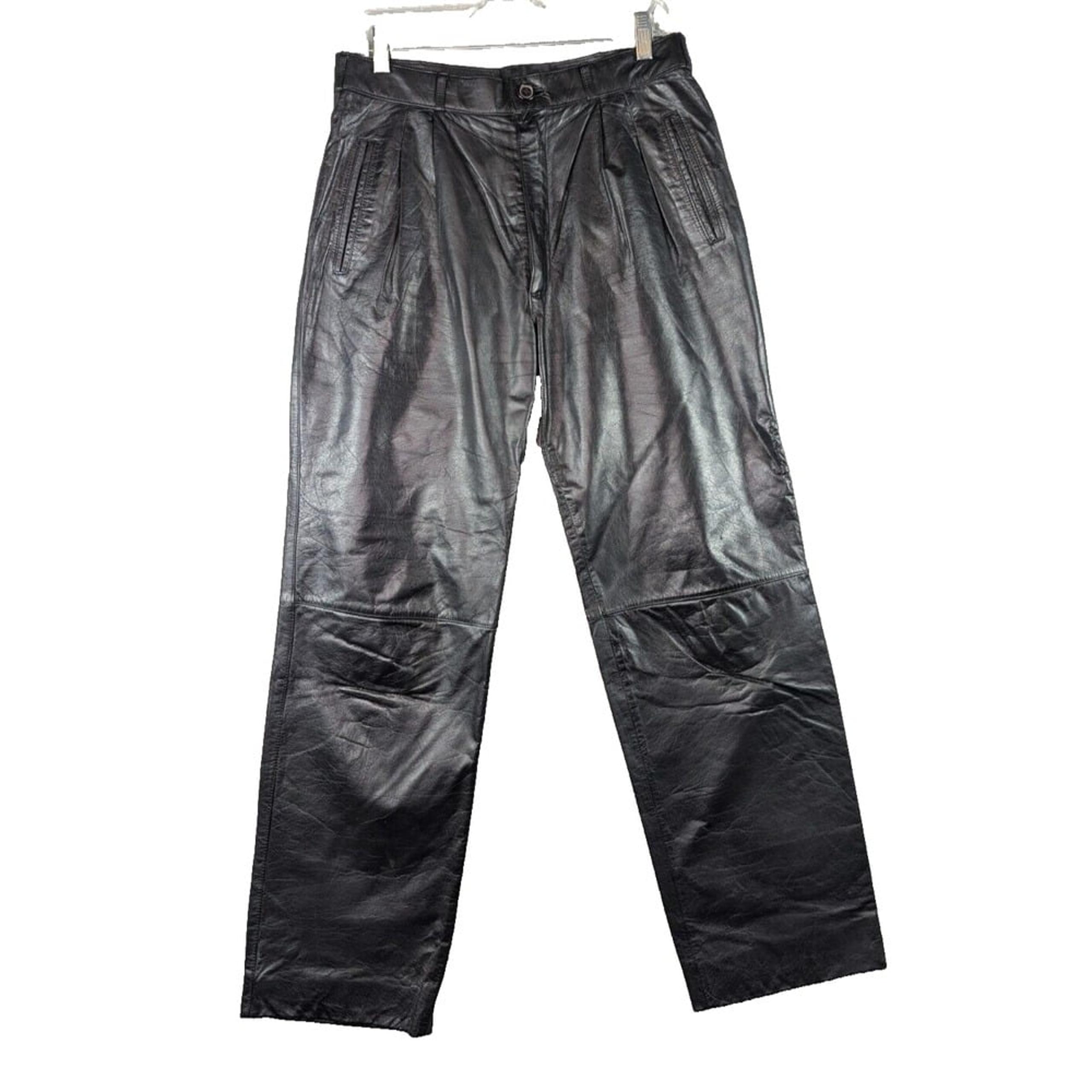 Vtg Faro Leather Pants Women 33 Dark Brown Pleated Pockets Lined High Rise Biker