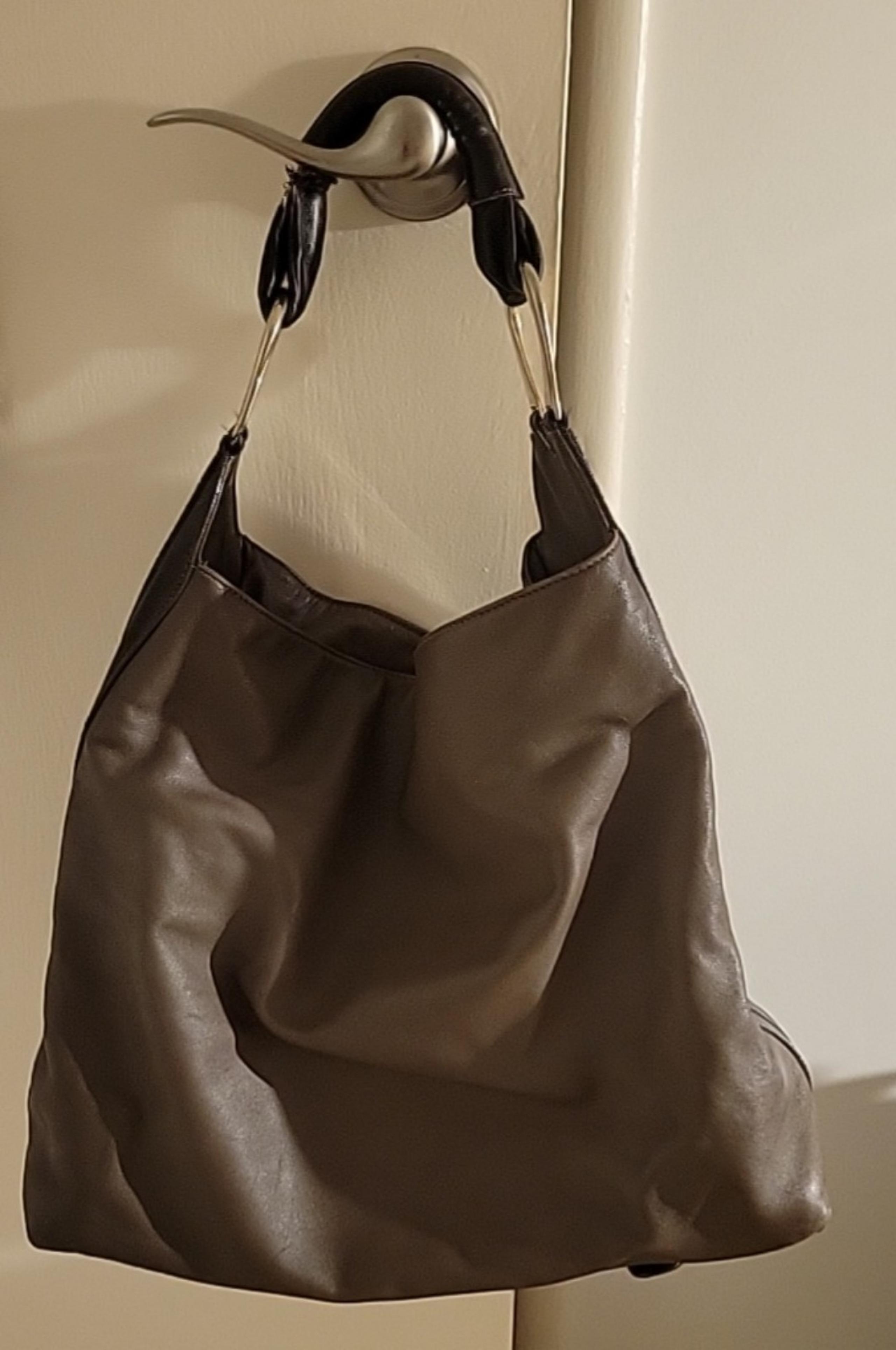 Giorgio Armani taupe leather slouchy satchel shoulder handbag 14 x 14 top handle