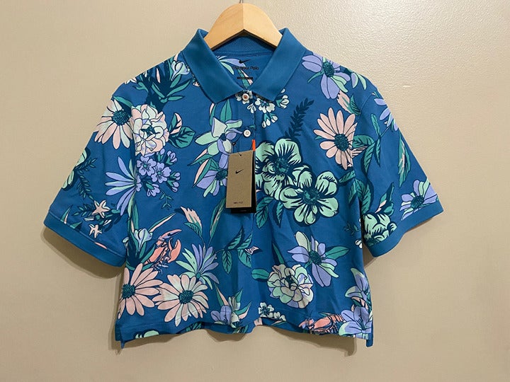 The Nike Golf Women Floral Print Polo Shirt Logo Crop Loose Dri-FIT Size S NEW