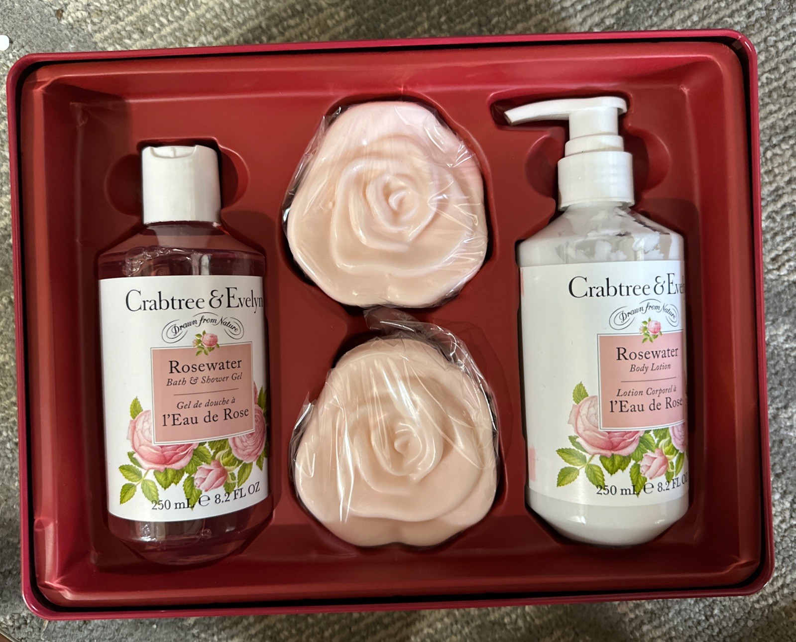 Crabtree & Evelyn Rosewater Bath & Shower Gel, Lotion & Soap Gift Set in Tin