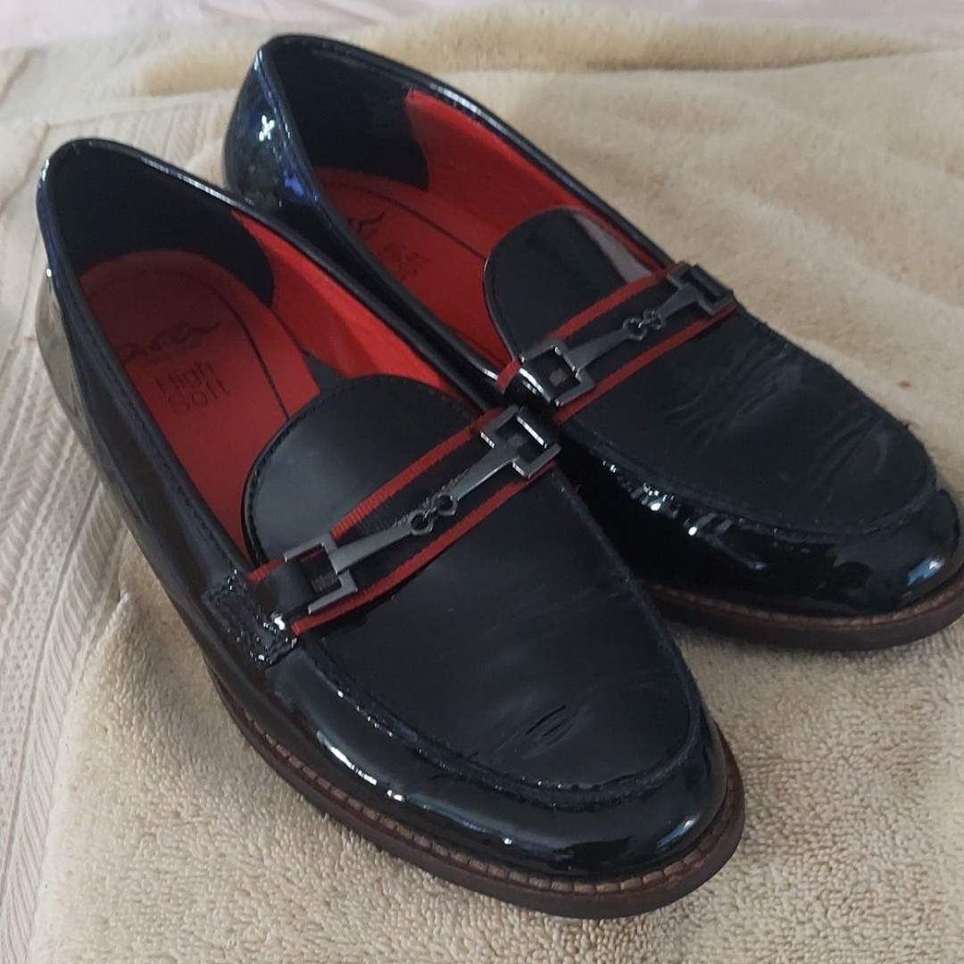 ARA Women's Chic Luxe Black Patent Leather Loafer Shoes UK Sz 4 U.S Sz 6.5