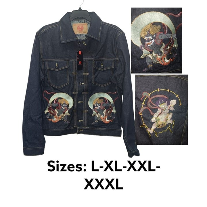 RMC Martin Ksohoh Fujin and Raijin Embroidered Indigo Raw Selvedge Denim Jacket