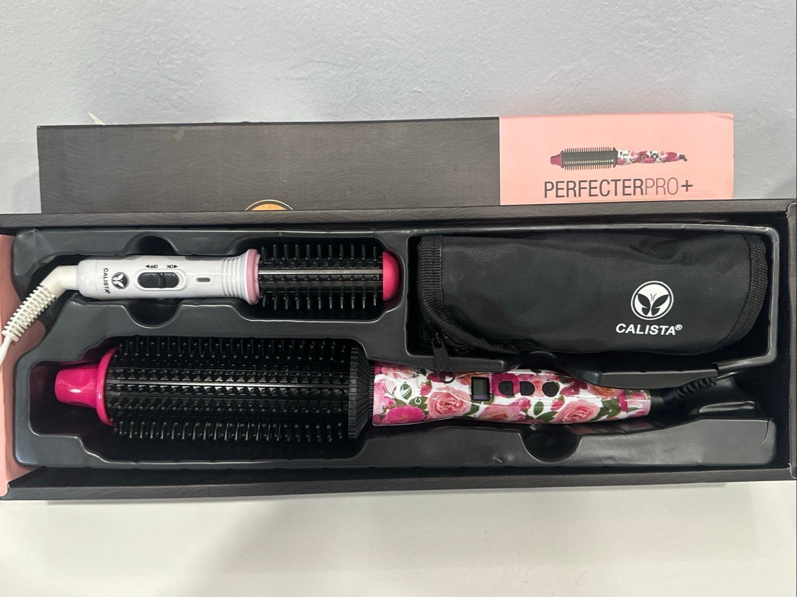 Calista PerfecterPro Heated Round Brush + GoGo Mini Brush (Rose White) 1.5”