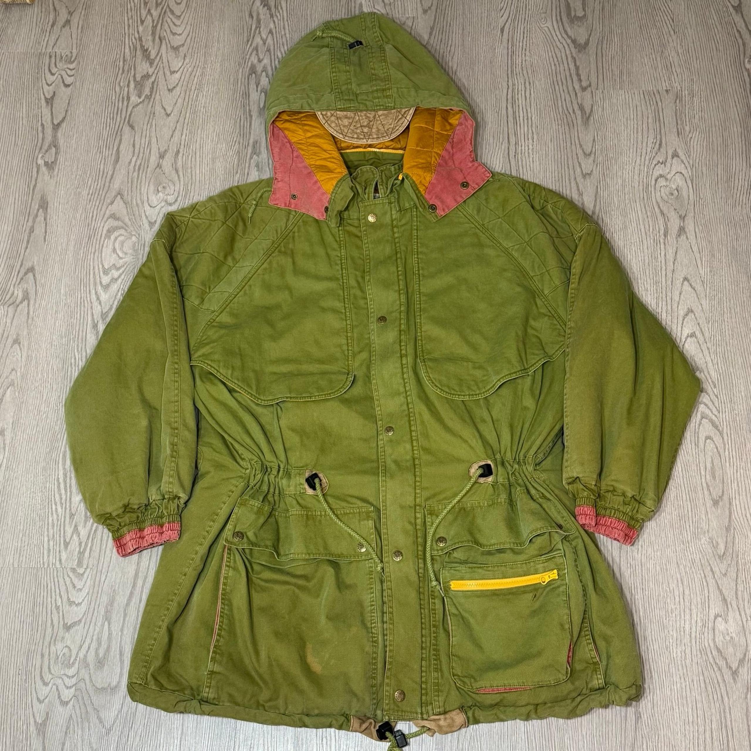 Vintage Banana Republic Safari Travel Parka Jacket Green Zip Hood Men XL Utility