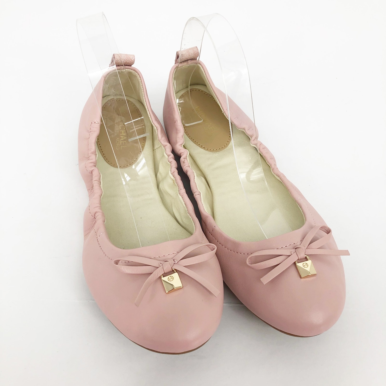 MICHAEL KORS Women's Juliette Bow Ballet Flats 7 Blush Pink Leather NWOB