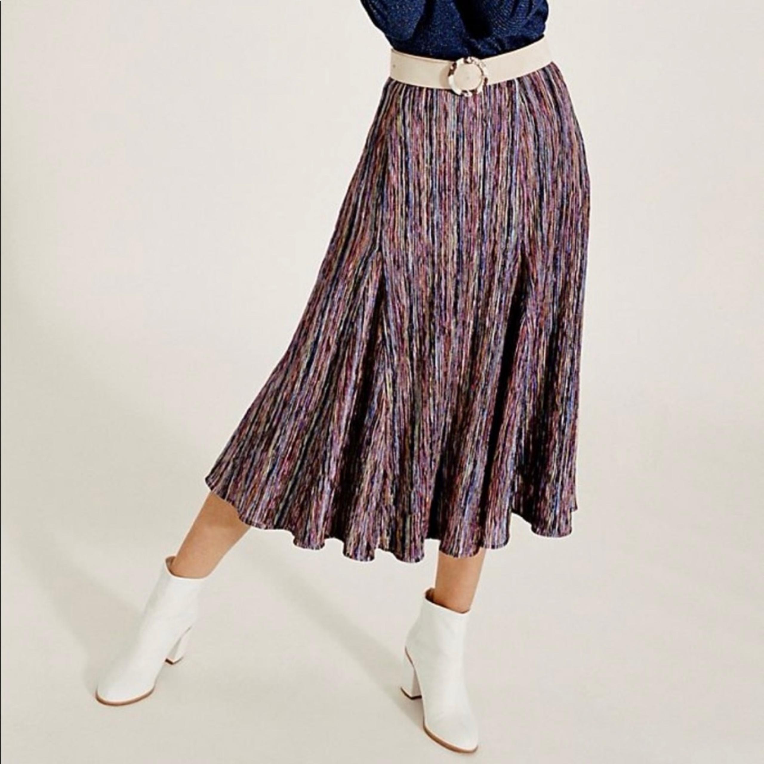 Anthropologie Maeve S Multicolor Stripe Knit A-Line Boho Artsy Flowy Midi Skirt