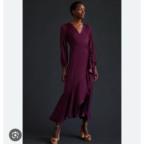 Maeve by Anthropologie purple satin long sleeve wrap dress size small