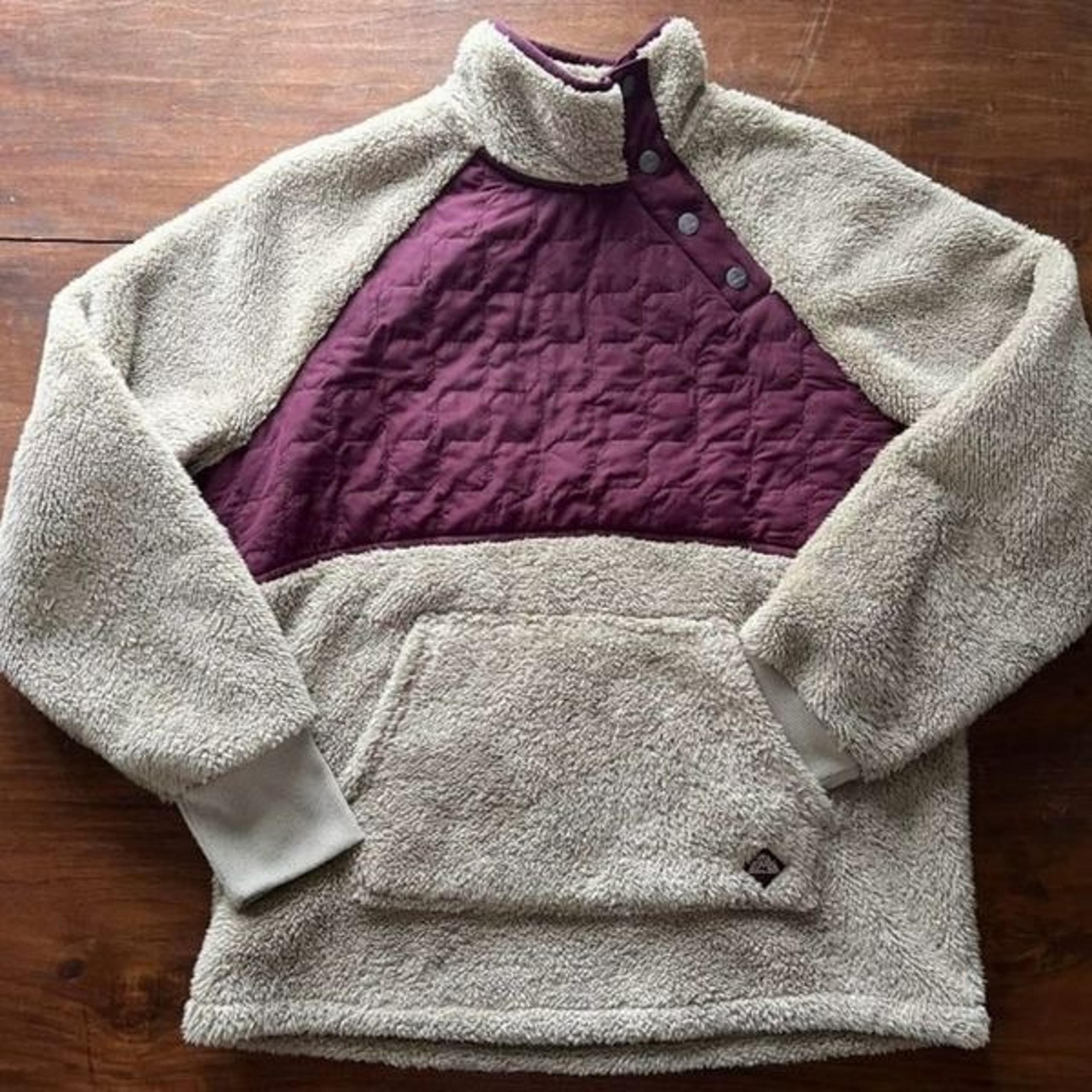 Eastern Mountain Sports Burgundy and Tan Sherpa Pullover