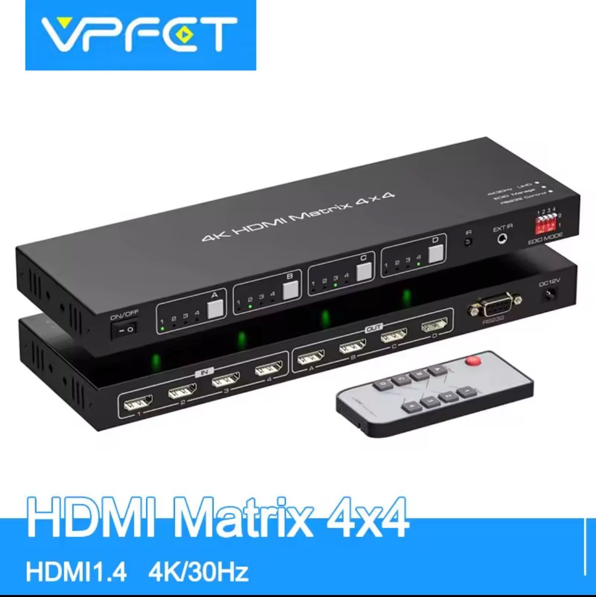 4x4 HDMI 4K Matrix Switcher Splitter with Remote