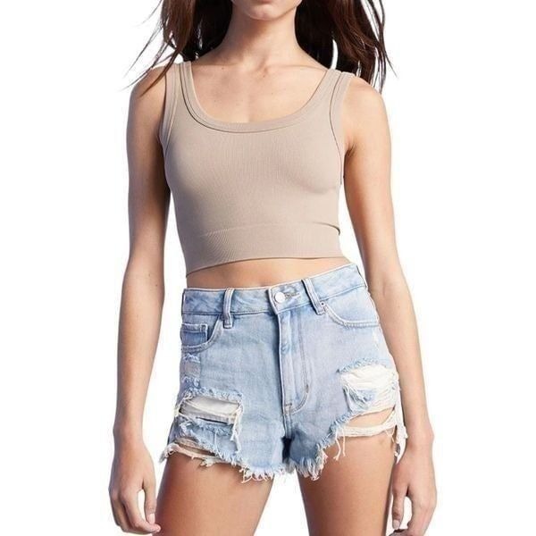 PACSUN Women's Light Blue High Waisted Ripped Denim Festival Shorts Size 25