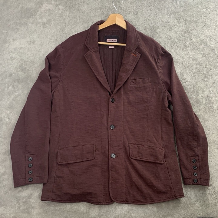 32 Bar Blues Blazer Jacket Mens Large Pockets Cotton Burgundy Casual Lined