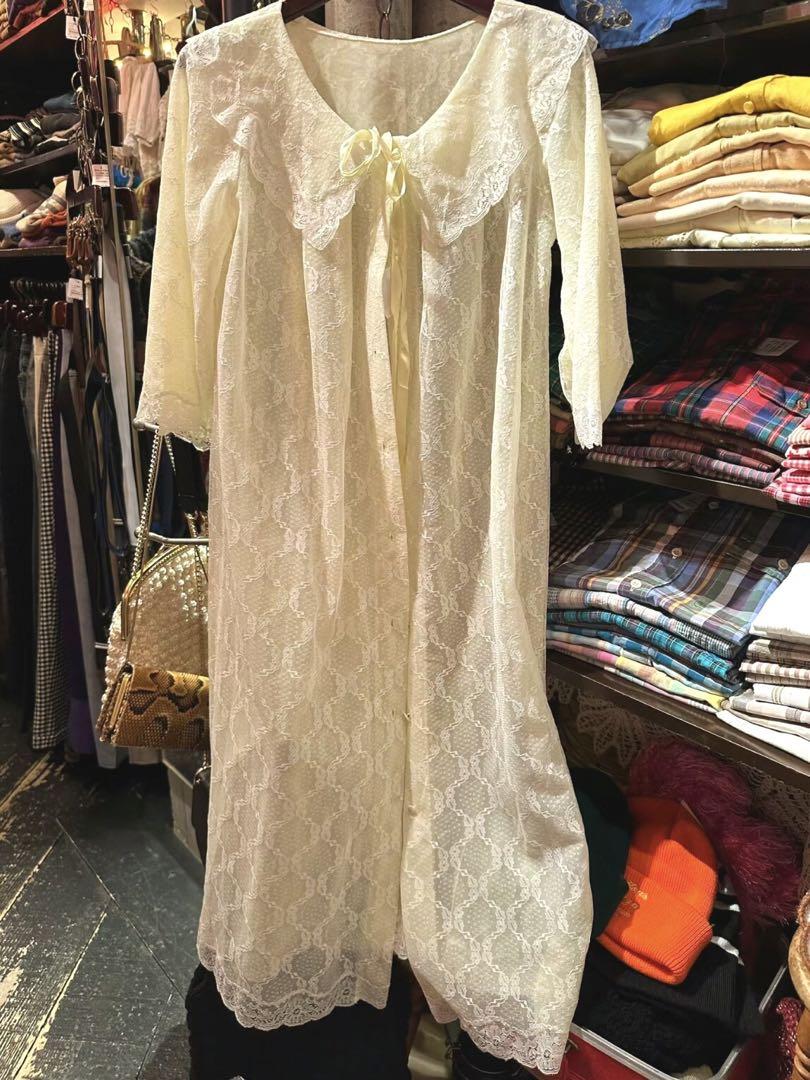 Ladies' vintage yellow long one-piece dress vintage negligee.