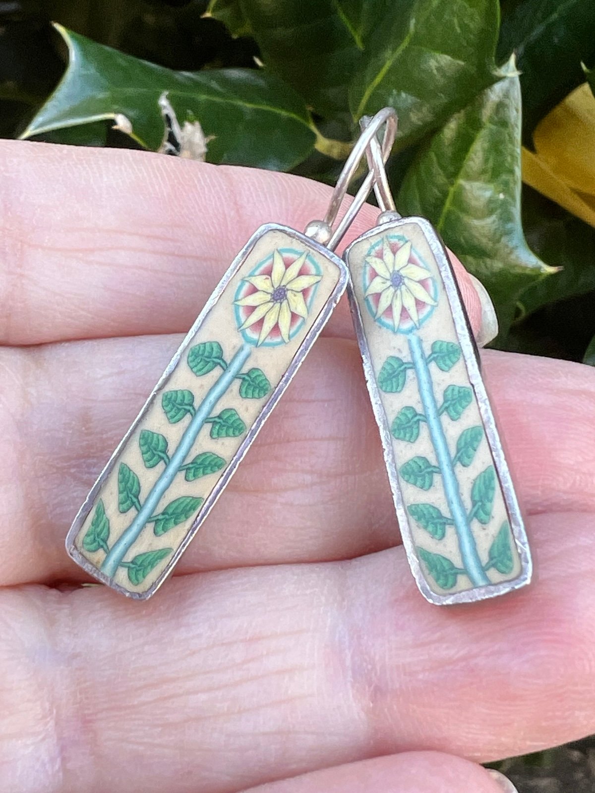 JANICE GIRARDI JGD 925 STERLING SILVER DROP DANGLE SUNFLOWER EARRINGS HOOK LOCK