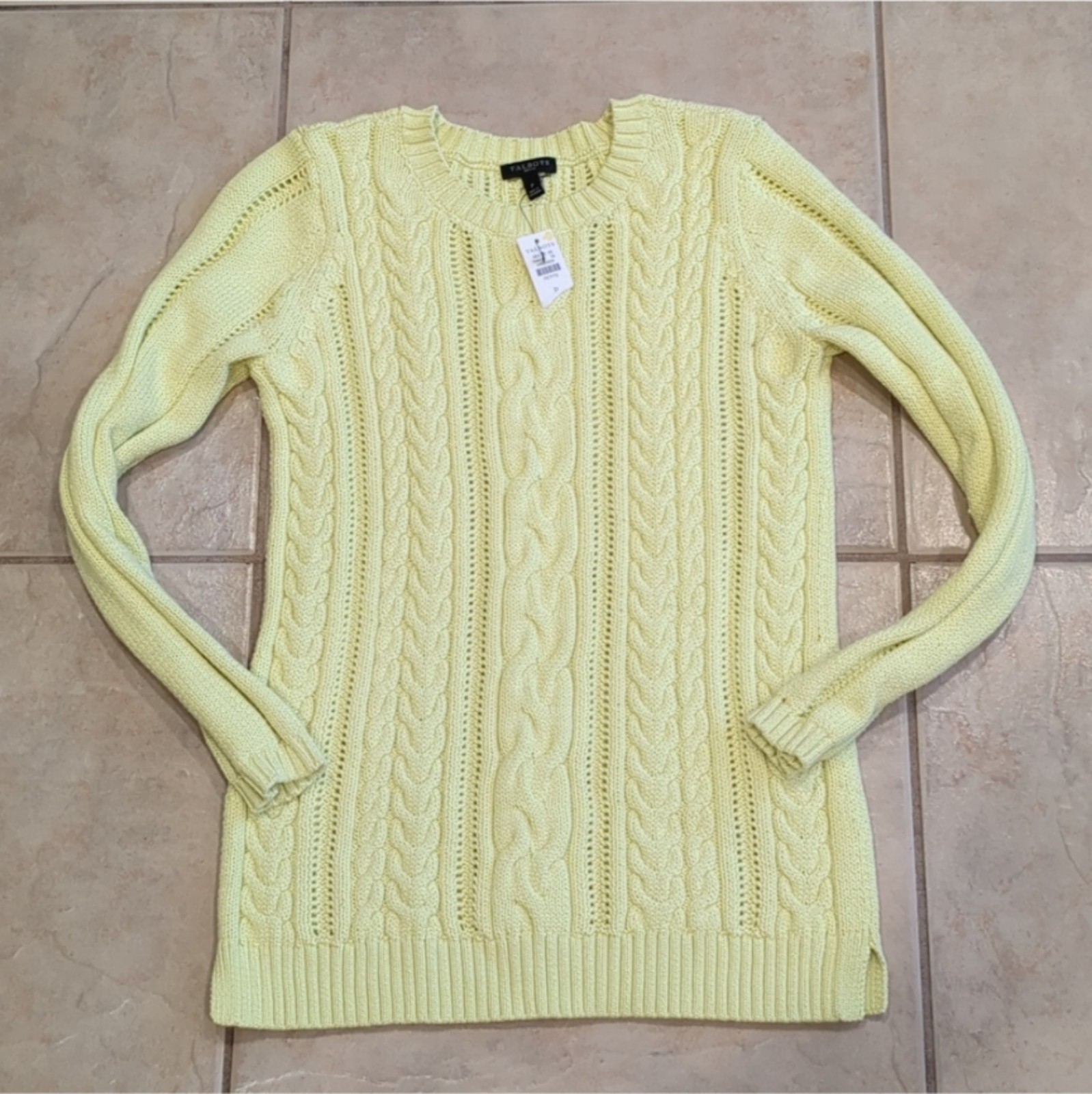 Talbots NWT Yellow Cable Knit Crewneck Sweater Size PS