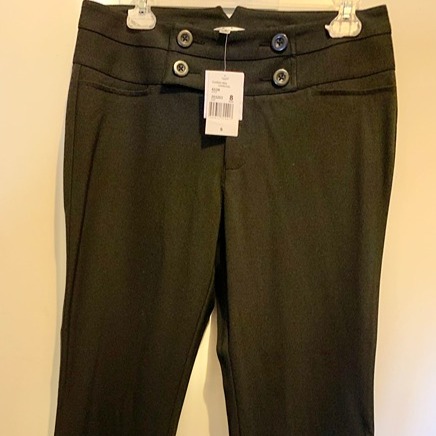 NWT Black pants with double hook waist and fun V buckle back (S 8)