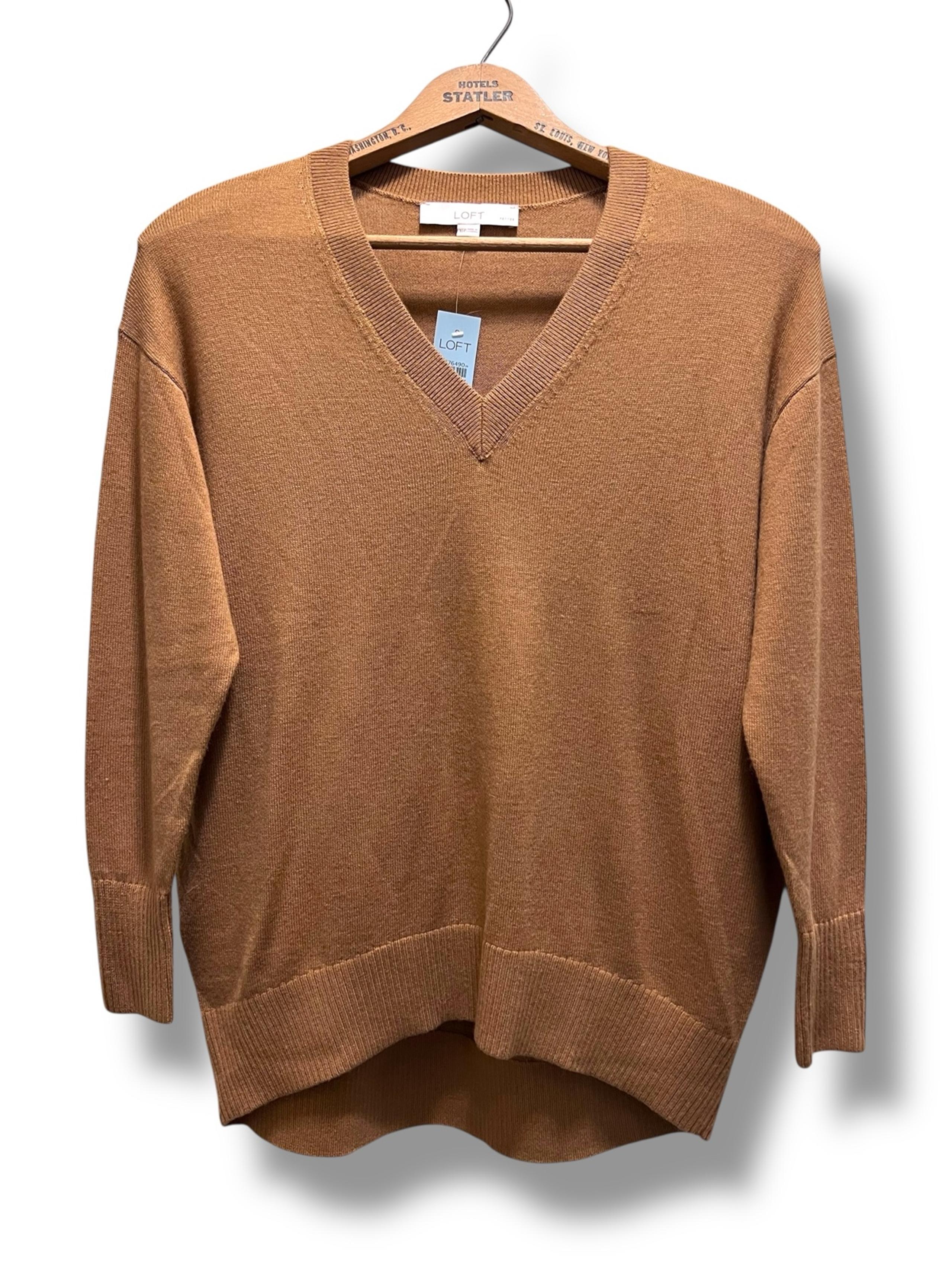 NWT LOFT Camel V-Neck Oversized Boyfriend Sweater XSP