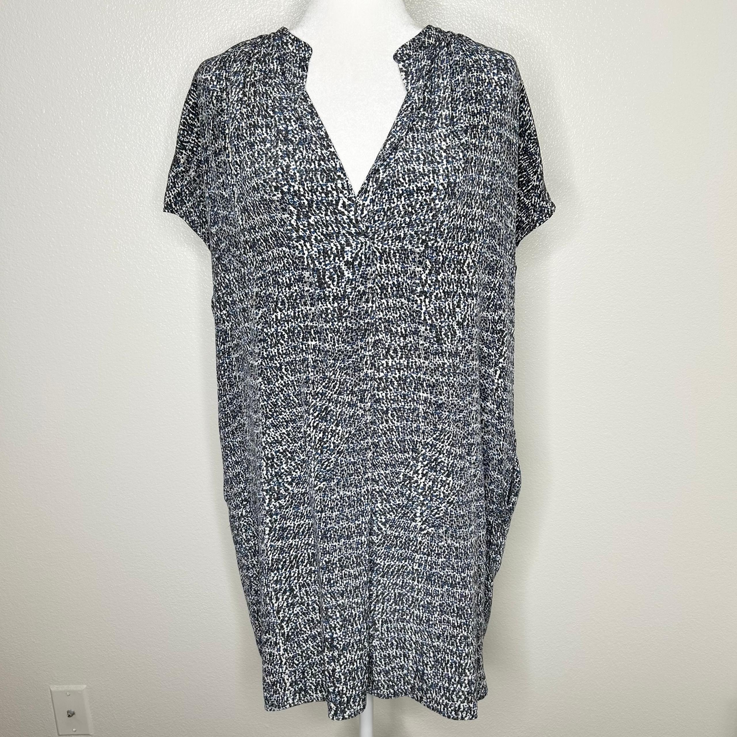 VINCE Womens Blue Patterned 100% Silk Tunic Dress With Pockets Size L EUC