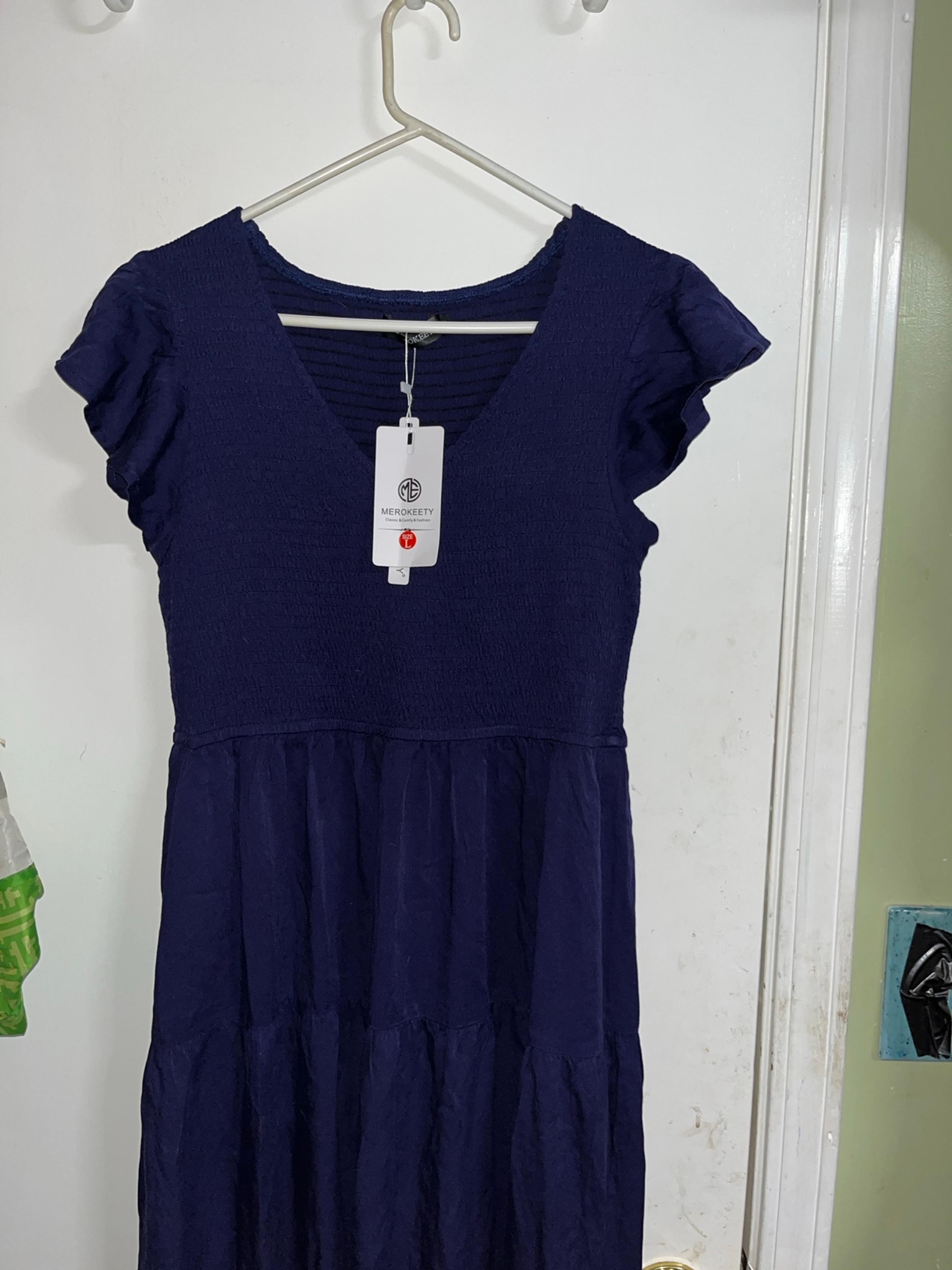 MEROKEETY Women's Flutter Short Sleeve Smocked Midi Dress NWT
