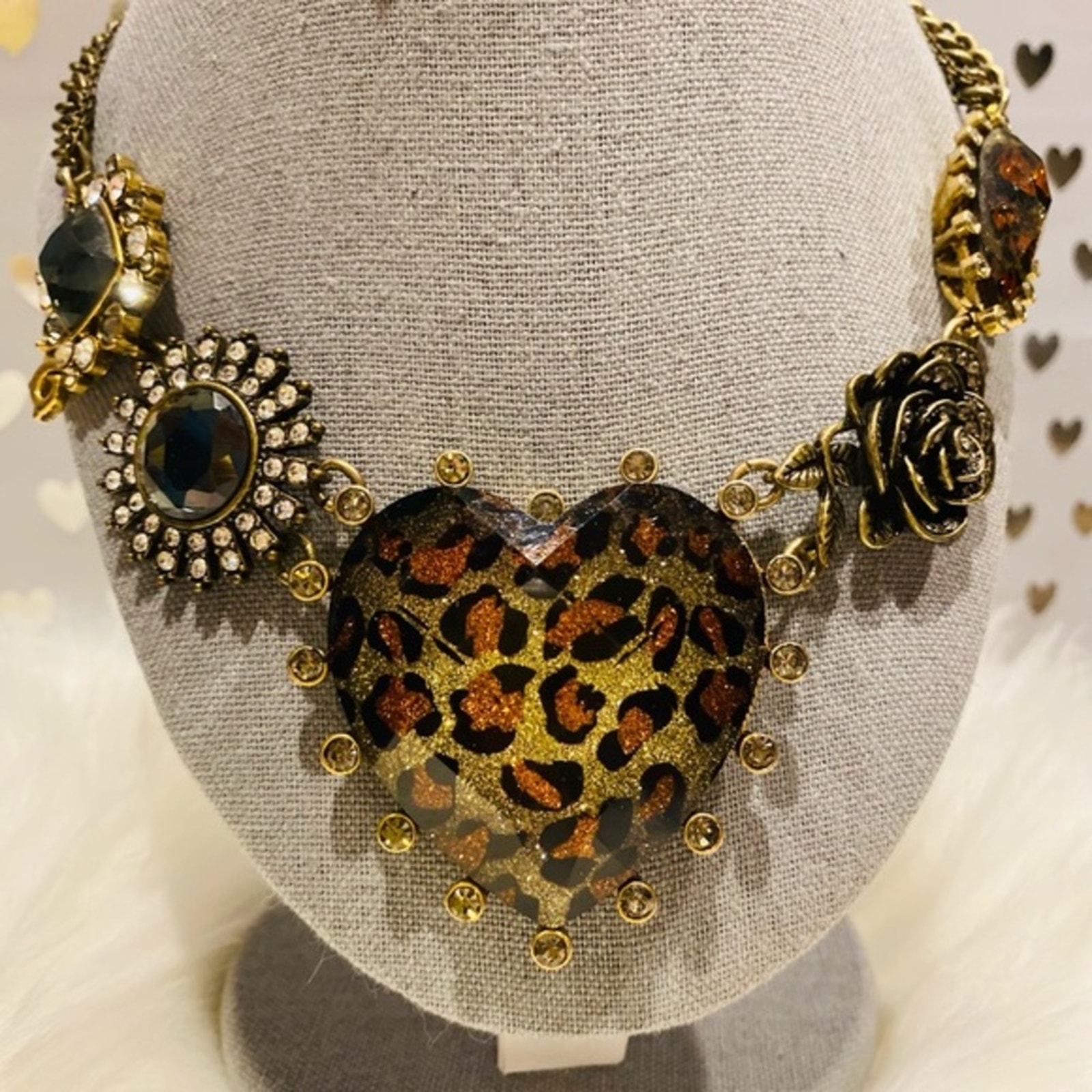 Betsey Johnson Women's Rare Leopard Heart Statement Necklace