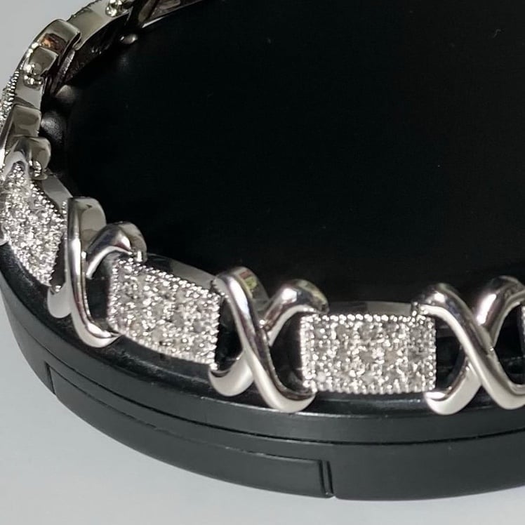 1 Carat Natural Diamonds X Tennis Bracelet in White Gold Overlay