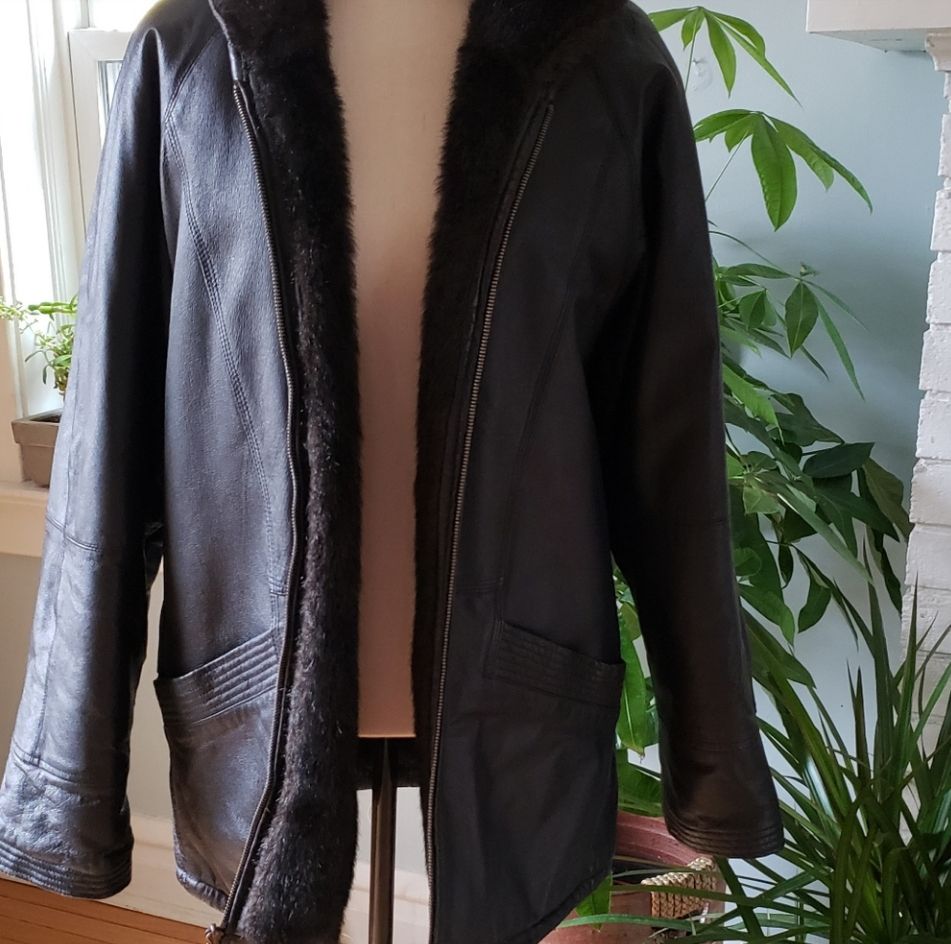 Reversible leather/fur coat