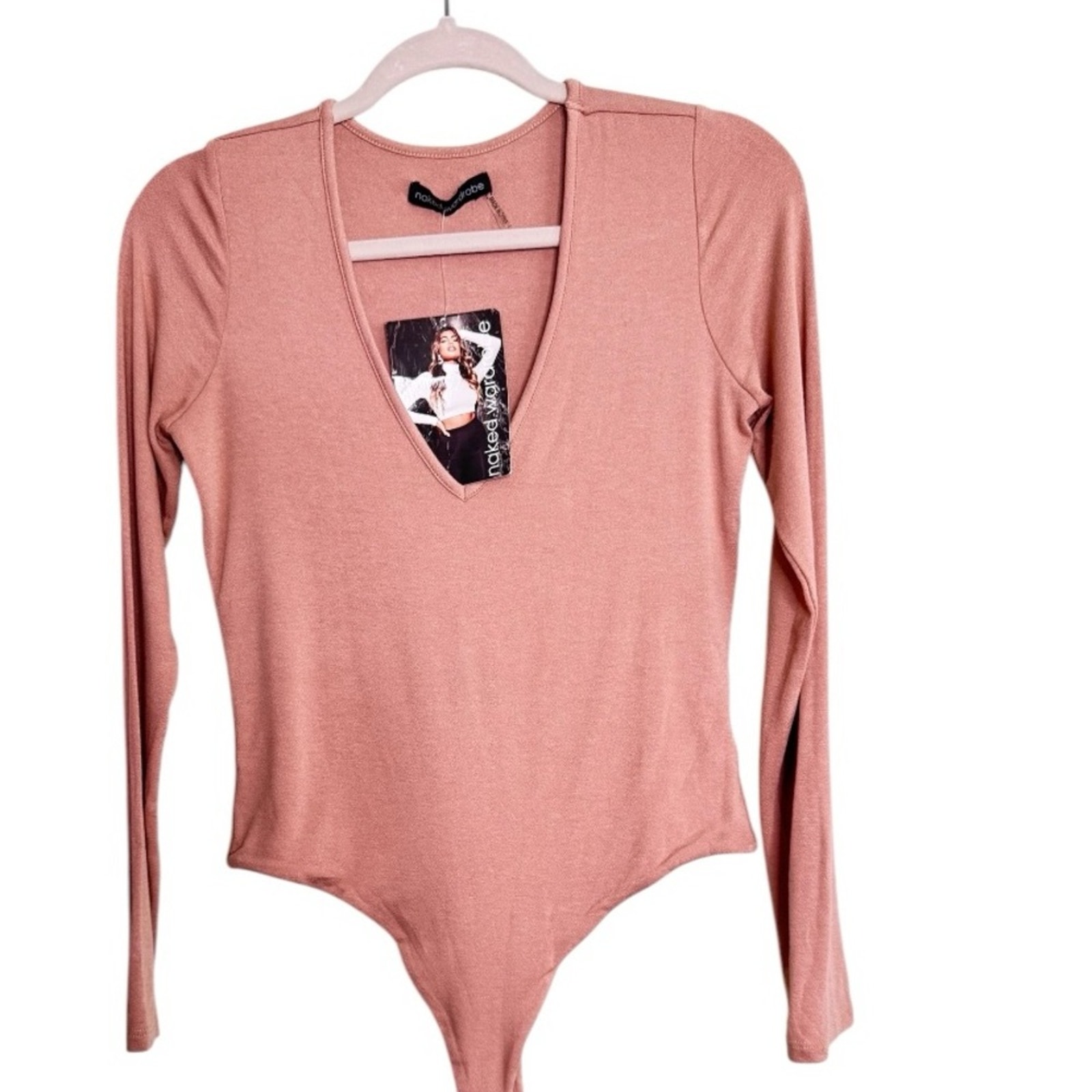 Naked Wardrobe Coco Sculpt V-Neck Long Sleeve Bodysuit