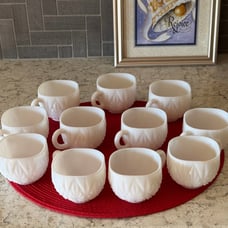Vintage 1940’s~Hazel Atlas~Milk Glass Cup Set~11 Square Punch Cups~G127