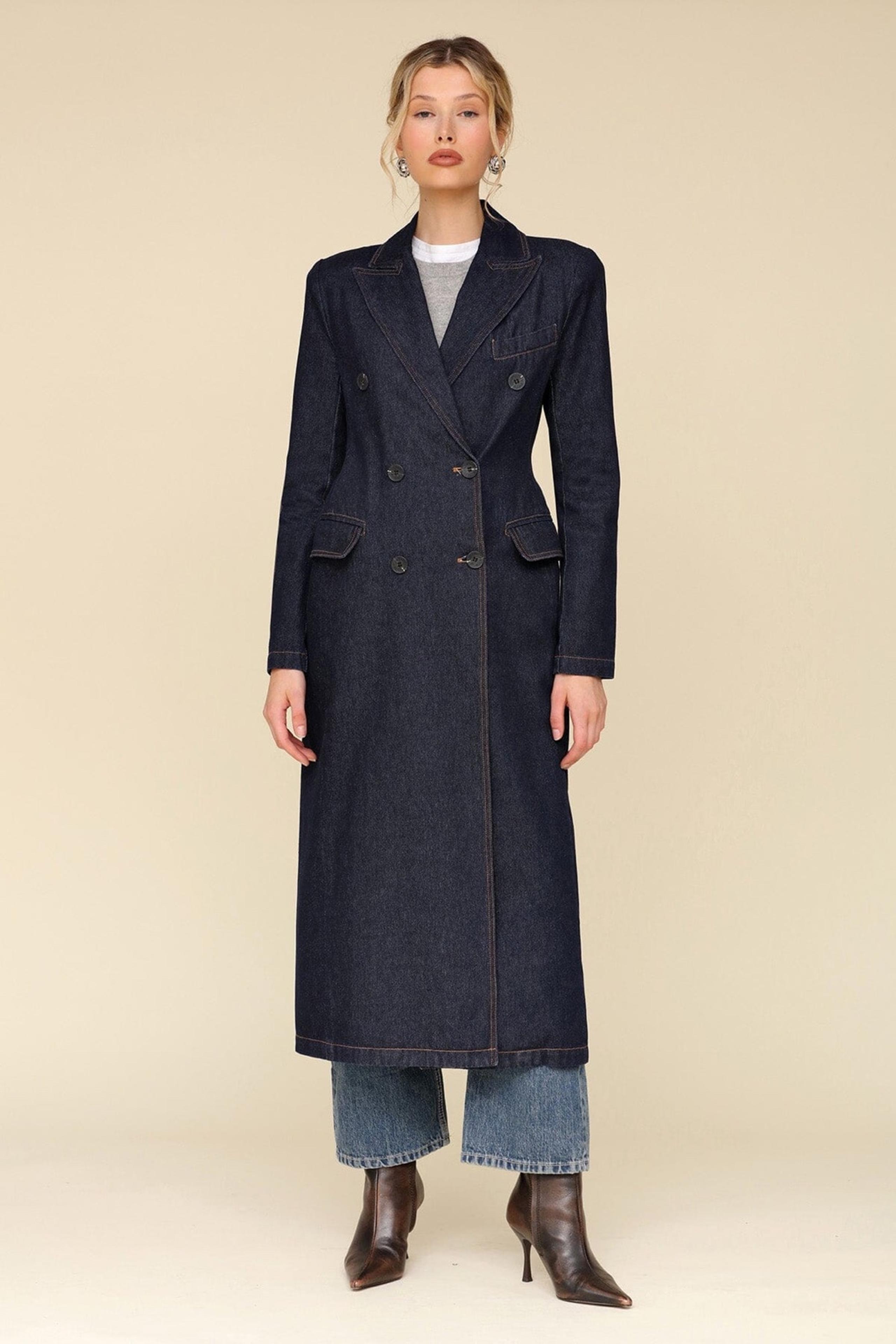 Avec Les Filles Tailored Double Breasted Denim Coat