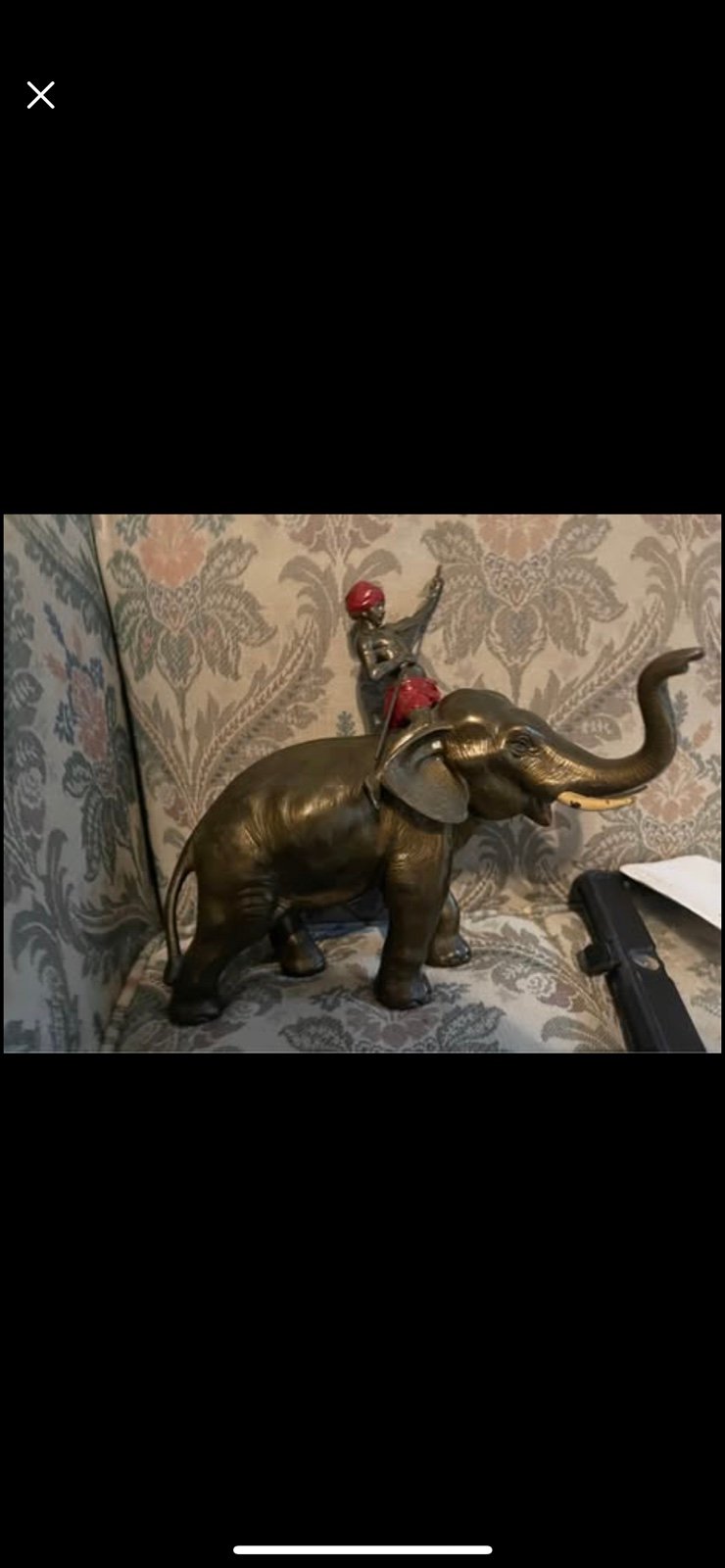 Brass Elephant And Mahout Figurine For Vintage Mantel Decor. COMPLETE. RARE.