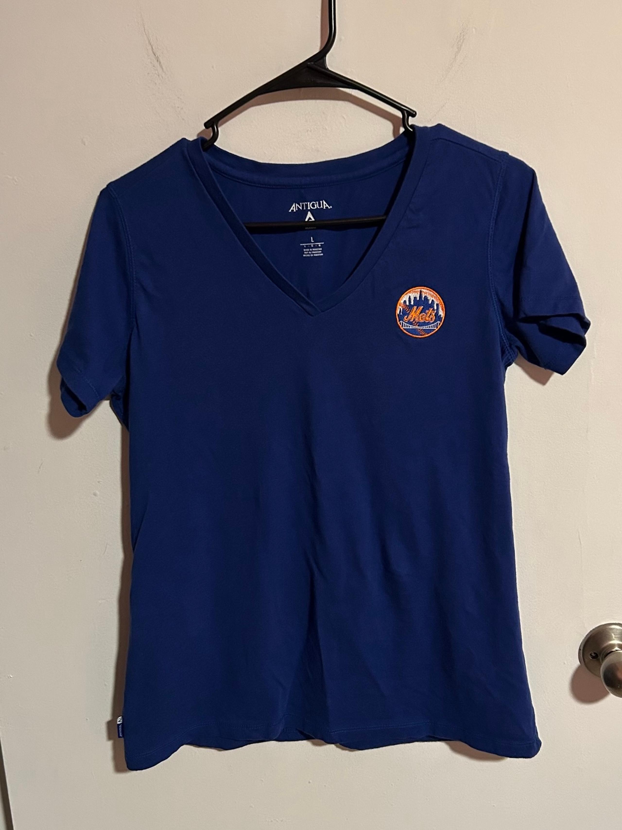 Antigua New York Mets Blue V-Neck T-Shirt size L