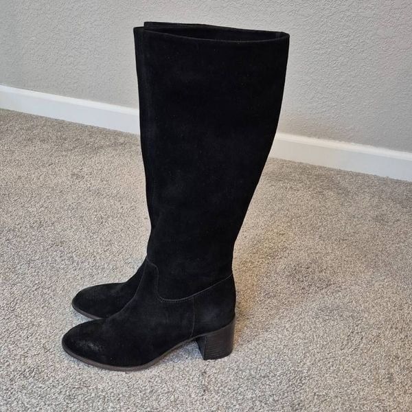 Free People Cleo Tall Suede Slouch Boot Black Pull On Size 5.5