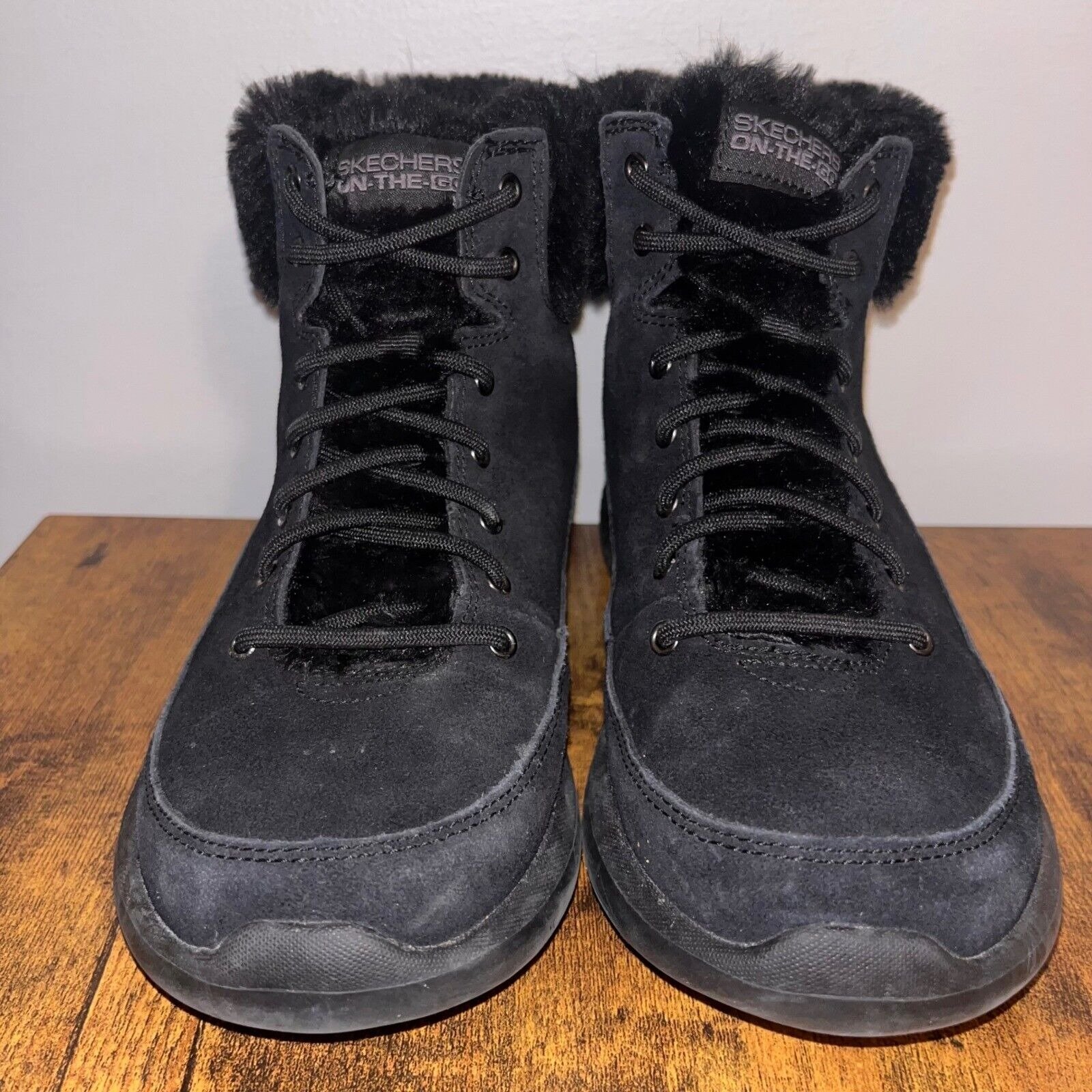 Skechers On-The-Go Boots Faux Fur Trim Winter Ankle Black Women's