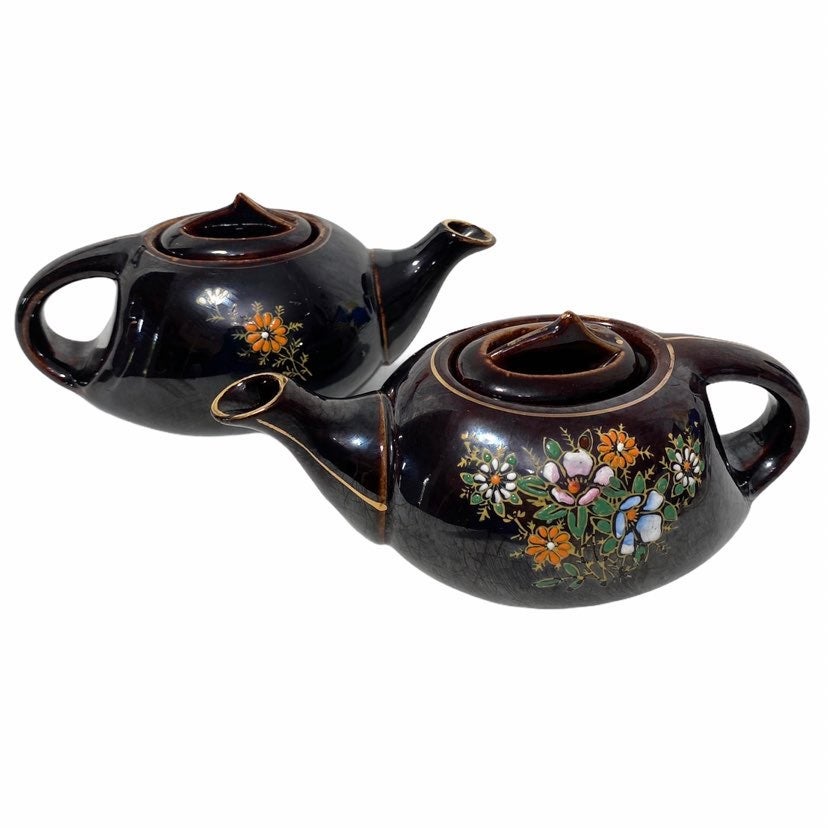 2x Teapots Moriage Redware Acacia 1940's